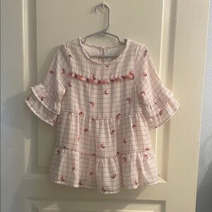 Girls' White, Brick Red and Burnt Orange Checkered Top